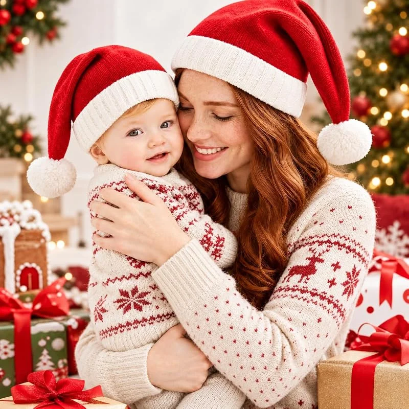 Mulstatve Gorros Papa Noel, 2PCS Gorro Navidad Bebe, Gorros Navidad, Gorro Navidad — Ropa Navidad