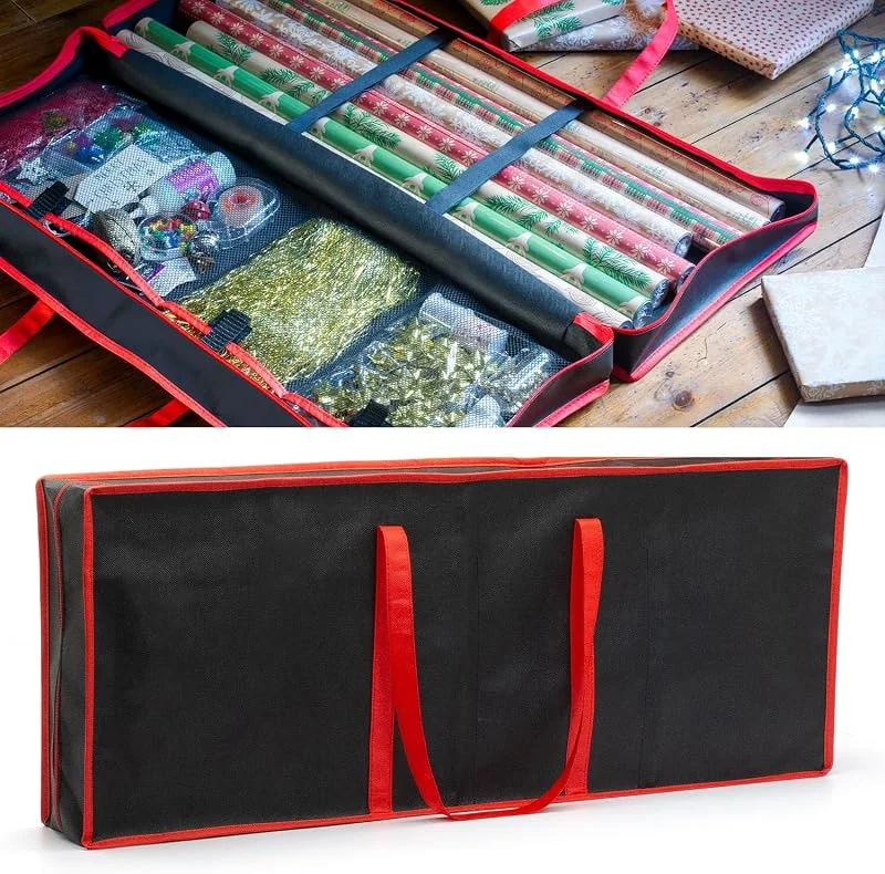 CKB LTD - Bolsa de almacenamiento para papel de regalo organizador para Navidad, cumpleaños, rollos de papel, cintas, etiquetas, decoración artesanal de Navidad - Negro 82 x 31 x 13 cm — Envoltorio regalo