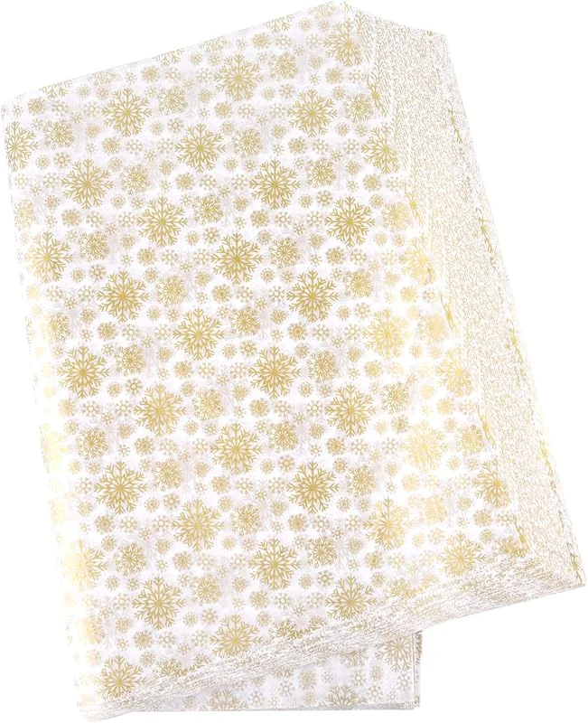 MIAHART - 60 hojas de papel de seda de copo de nieve navideño, copo de nieve dorado a granel, 50 * 35 cm, papel de regalo navideño para manualidades y bolsas de regalo, decoraciones de año nuevo — Envoltorio regalo