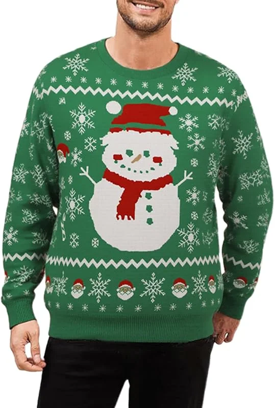 Atforna Jersey de Navidad para familia, conjunto de jersey de punto, cuello redondo, divertido suéter de Navidad con patrón de árbol de Navidad — Ropa Navidad