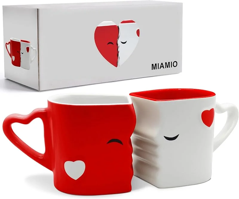 Visita la tienda de MIAMIO MIAMIO - Tazas de café de cerámica (300 ml), set de 2, que se besan (Rojo) — Adviento y mesa