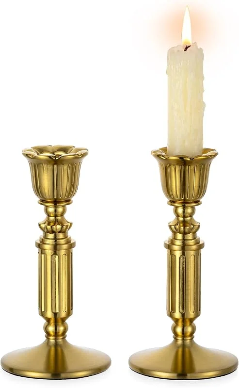 Romadedi Portavelas cónico vintage para decoración del hogar, oro rústico — Cena a la luz de velas