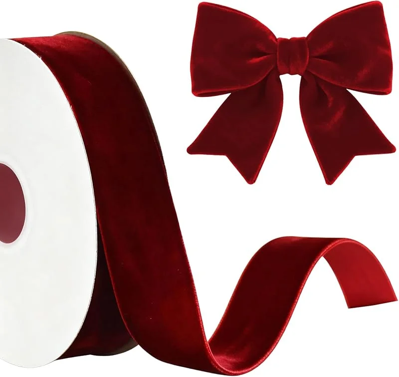 Nexoria Cinta de terciopelo 2, 5 cm x 10 yds, cinta para lazos de Navidad, cinta de regalo de terciopelo, cinta decorativa navideña, cintas rojas, cinta ribbon, cinta decorativa, cintas de regalo para — Envoltorio regalo