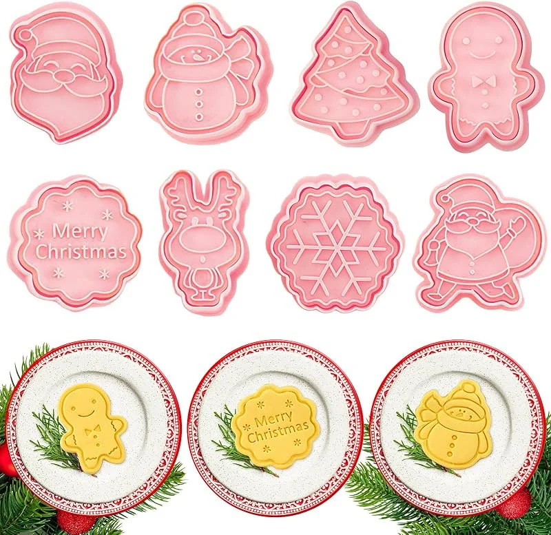 FUKPO 8 Piezas Moldes Galletas Navidad, Cortador Cortadores Galletas Navidad Plástico 3D, Kit Molde Formas Navideñas Cortapastas Reposteria Arbol de Navideñas Muñeco de Nieve Copo de Nieve Papá Noel — Hogar y cocina