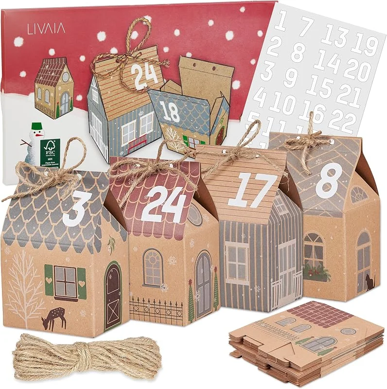 LIVAIA Calendario de Adviento para Rellenar 2025: Kit DIY, 24 Cajitas de Regalo Doradas con Instrucciones - Navidad y Pegatinas - Calendario de Adviento Personalizable — Adviento y mesa