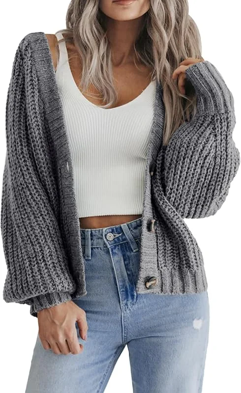 Visita la tienda de Hotouch Hotouch Cárdigan de Punto Mujer Corto Cuello en V con Botones Frente Abierto Suéter Elegante Casual Talla Top — Ropa Navidad