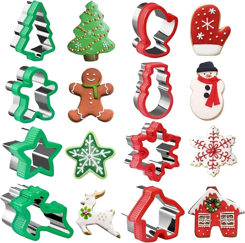 YUSHWENPTY Juego de Cortadores de Galletas Navidad, 8 Piezas Molde para Galletas Navideñas Acero Inoxidable, Arboles Navidad, Muñecos Jengibre, Renos, Muñecos Nieve, Copos Nieve — Hogar y cocina