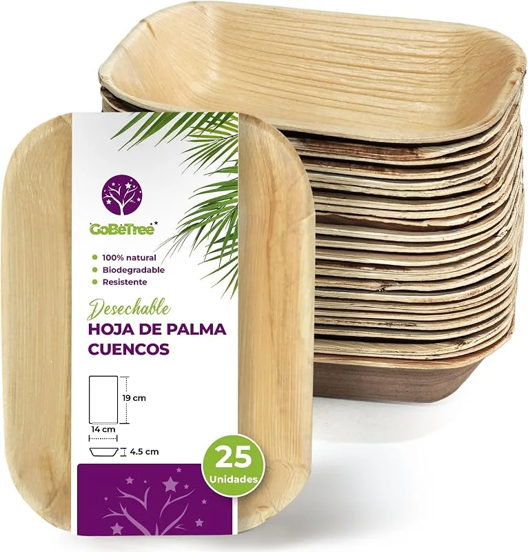 Visita la tienda de GoBeTree GoBeTree 25 Bandejas de Hoja de Palma, Cuencos Rectangulares 19x14 cm — Adviento y mesa