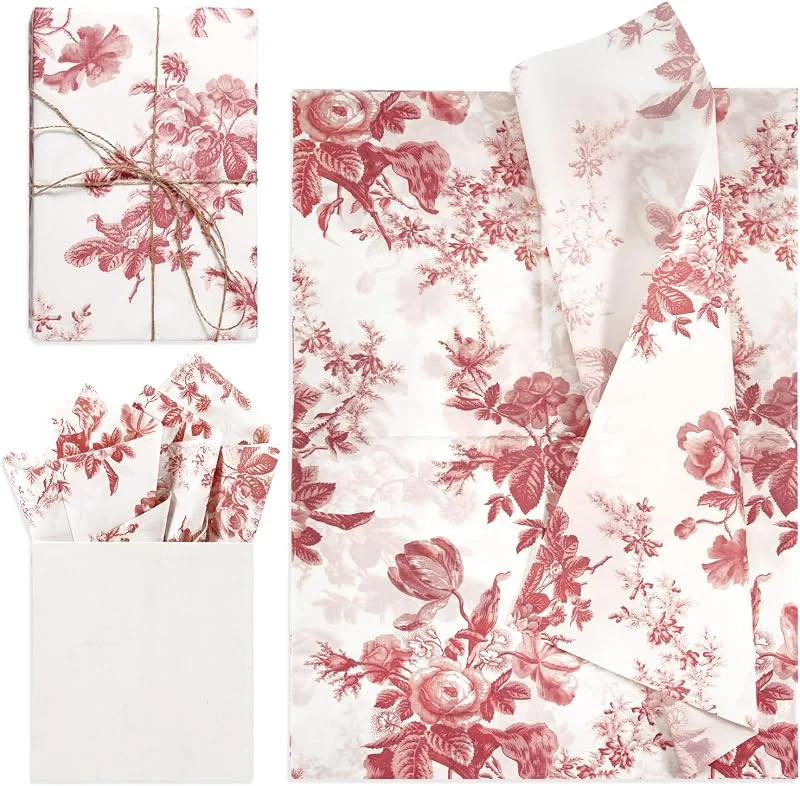 XIHIRCD 30 hojas de papel de seda de peonía, 14 x 20 pulgadas, papel de seda de embalaje floral para envolver bolsas de regalo, boda, fiesta de cumpleaños (rojo) — Envoltorio regalo