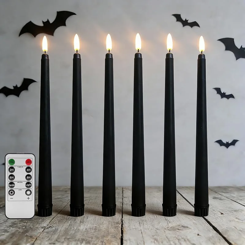 Ni-JASW Velas cónicas sin llama de Halloween negras con temporizador remoto — Cena a la luz de velas