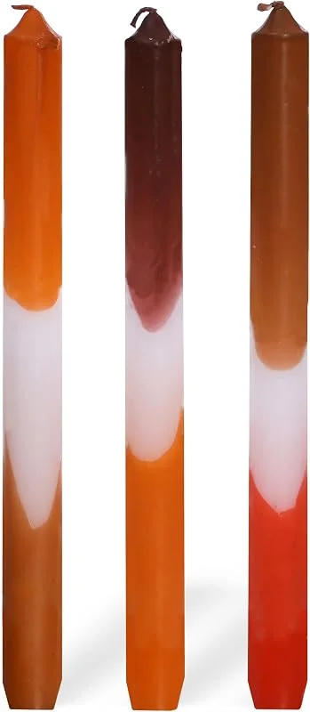 Comforder Dip Dye 3 Velas Multicolor Degradado, 24 cm (Naranja Marrón) — Cena a la luz de velas