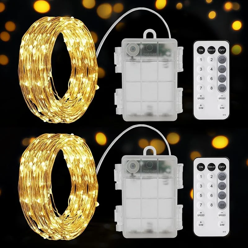 Visita la tienda de Suright Suright 2 x 6M Luces LED Pilas, 120 LED Guirnaldas luces Interior 8 Modes — Luces Navidad