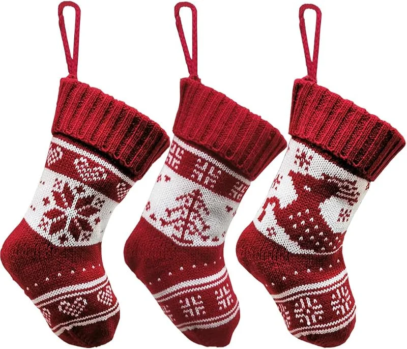 Frgasgds Calcetín de Navidad Colgante, 3 Piezas Calcetines de Navidad Chimenea Colgante Medias Conjunto de Medias de Navidad de Reno Medias de Punto Navidad para Fiesta Invitación Decoración de Navidad — Decoracion Navidad