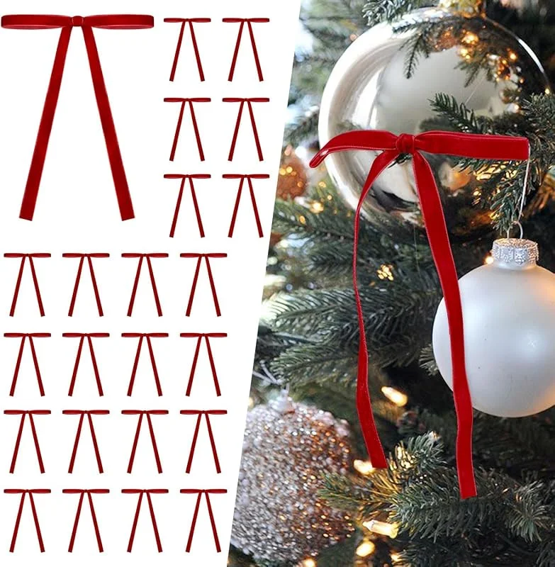 LATERN 36 Piezas Rojo Lazos de Terciopelo Navideños, 12, 7CM x 17, 7CM Moños Grandes para Árbol Lazo para Corona Envoltorio para Festivales para Navidad Árbol Chimenea Hogar Puerta Decoraciones — Envoltorio regalo