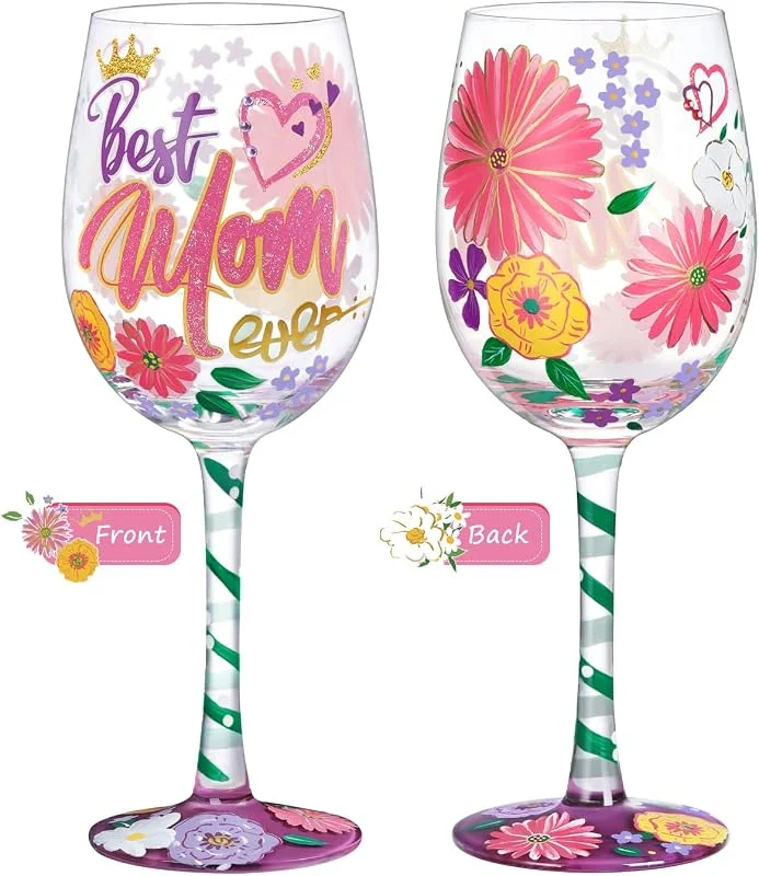 Visita la tienda de NymphFable NymphFable Copa de Vino Colores Pintada a Mano Celebremos la Fiesta Decorativas Copas de Vino Personalizada Regalo de Cumpleaños para Mujeres con Caja de Regalo, 15oz — Vino y mesa festiva