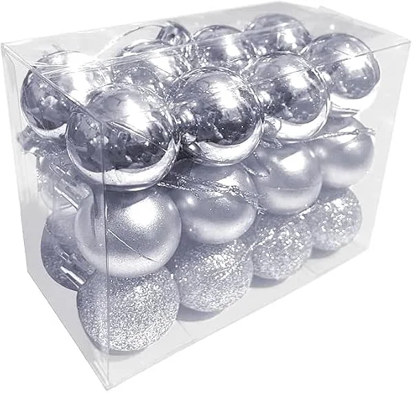 DITK-U 24 bolas de Navidad de 3 cm con purpurina mate, adornos para árbol de Navidad, decoración brillante para Navidad, vacaciones, boda, fiesta, decoración del hogar, festivales (plateado) — Decoracion Navidad