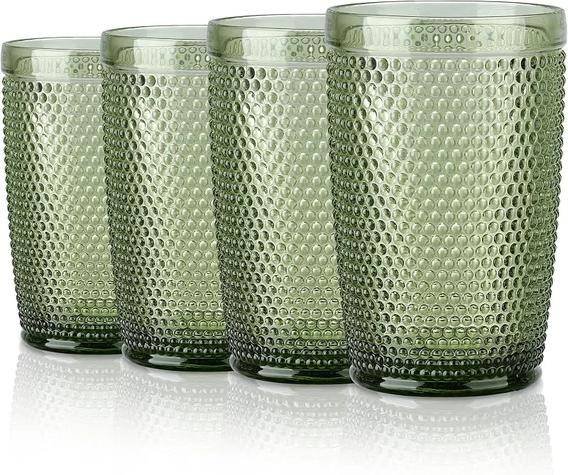 Visita la tienda de Joeyan Joeyan Set de 4 Vintage Vasos de Cristal Agua Verde con Relieve, 350ml — Adviento y mesa
