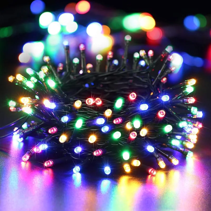 BrizLabs Guirnalda Luces de Navidad 10m 100 LED Cadena de Luces Luminosa de Batería Exterior Impermeable 8 Modos Cable Verde Decoración para Interior Jardín Balcón Fiesta Terraza, Multicolor — Luces Navidad