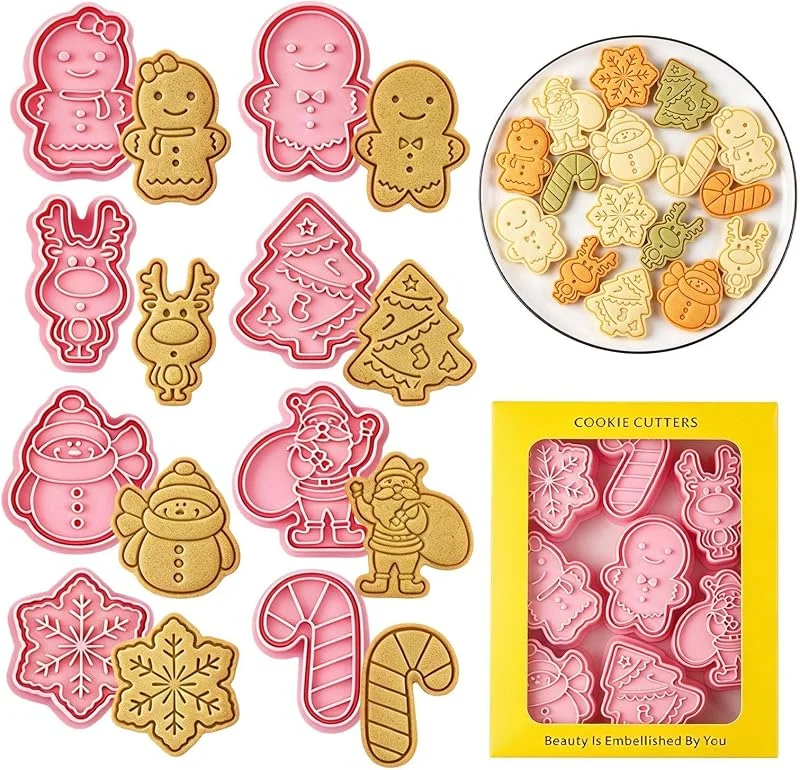 Generic Sellos de galletas de Navidad – 8 moldes de prensa reutilizables — Hogar y cocina