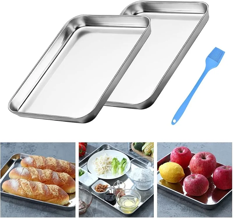 THATSRAD 2 PZS Bandejas para Horno Reposteria de Acero Inoxidable Rectangulares 24*18*2, 5cm Bandejas de Horno Antiadherente Fuente para Horno Bandejas para Hornear, Servir, Instrumentos Quirúrgica — Hogar y cocina