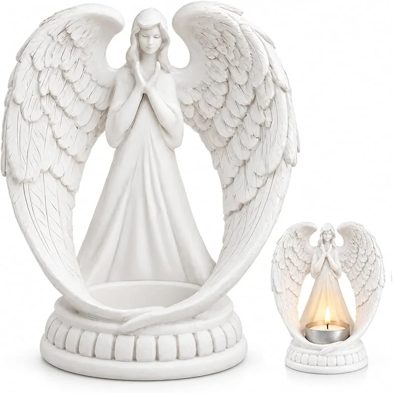 CEWROM Portavelas con diseño de ángel de Navidad, color blanco — Adviento y mesa