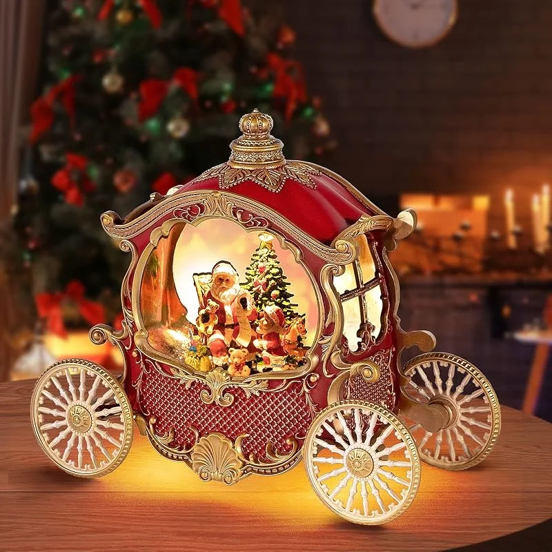 DGSCAK Globos de Nieve de Navidad, Globo de Nieve de carruaje de Navidad con 8 música y Temporizador, Funciona con batería o Cable USB, Brillante para decoración de Centro de Mesa de Navidad, Papá Noel — Decoracion Navidad