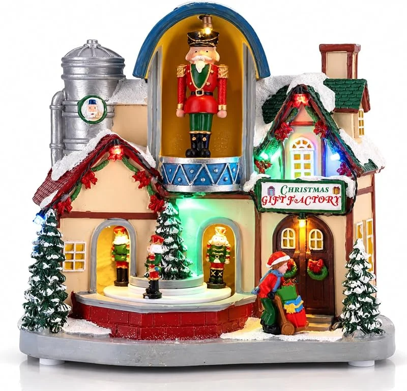 orenm Pueblo navideño iluminado, cascanueces animado, decoración de edificio de — Decoracion Navidad
