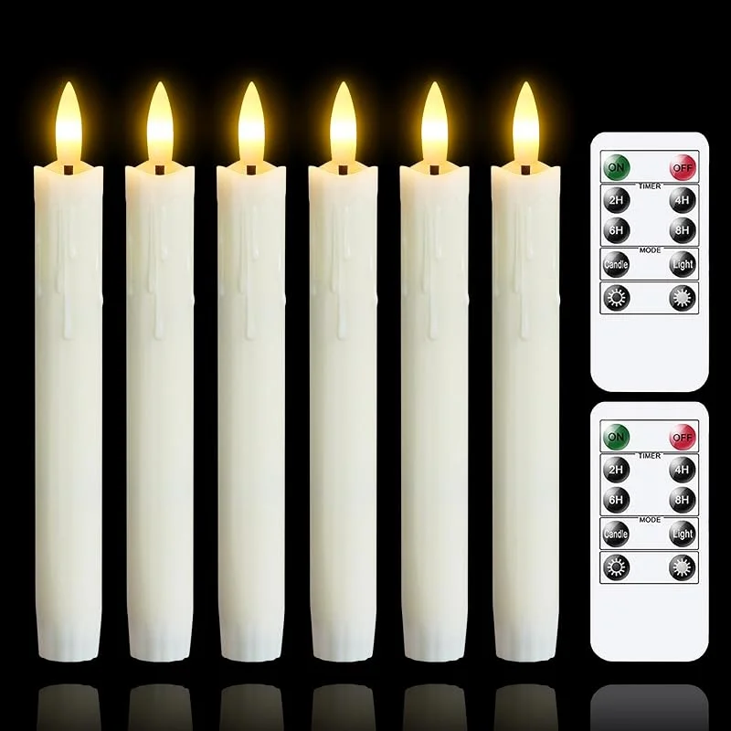 Mavandes velas parpadeantes sin llama dos a distancia, 19CM marfil pilas LED ventana velas temporizador, juego de 6 de plástico efecto cera sin llama (2, 2 cm de diámetro) — Luces Navidad