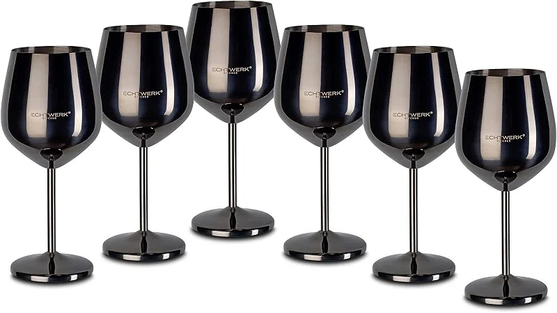 Visita la tienda de ECHTWERK ECHTWERK copas de vino de acero inoxidable inastillables, juego de copas de vino, copa de vino tinto, copas de cata de vino, robustas, irrompibles, Black Edition, 6pzs, 21x 7, 3cm, 0, 5L — Vino y mesa festiva