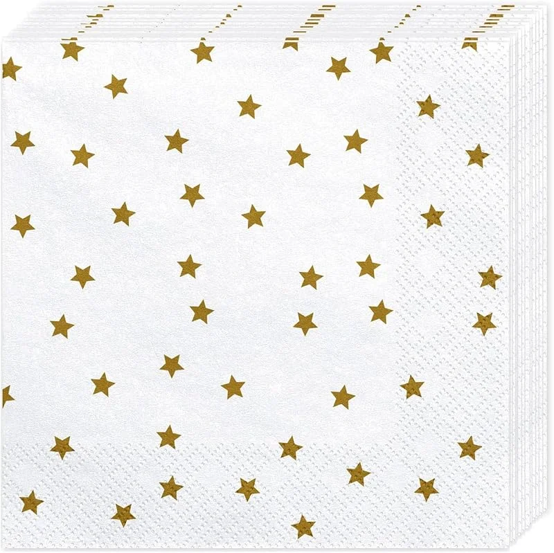 Libetui Servilletas con estrellas doradas y blancas, 20 unidades, 3 capas, 33 x 33 cm — Adviento y mesa