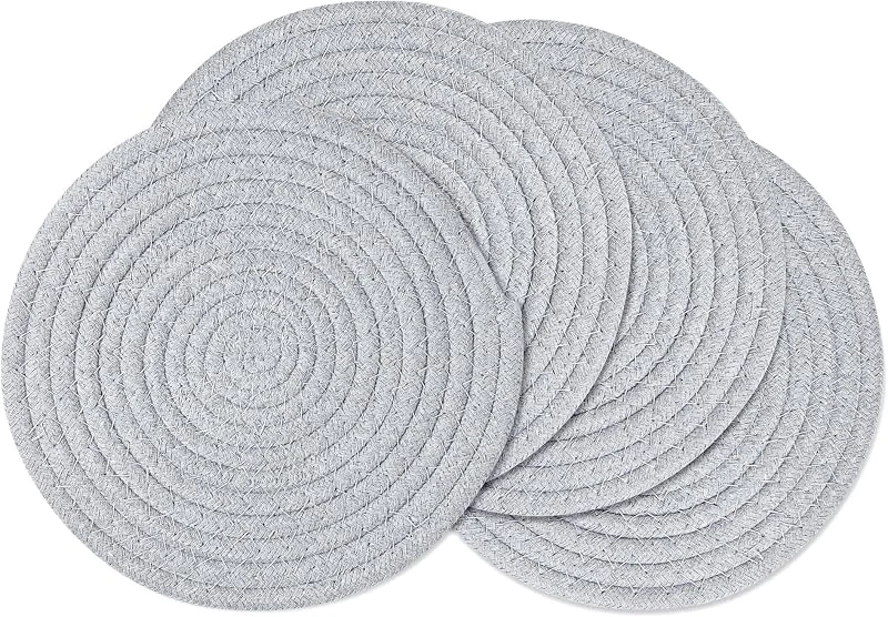 Visita la tienda de fanquare fanquare Juego de 4 Salvamanteles Redondos, Salvamanteles de Algodón Trenzado, Salvamanteles Lavables Resistentes al Calor Salvamanteles Cocina (Gris Claro, 30cm) — Adviento y mesa