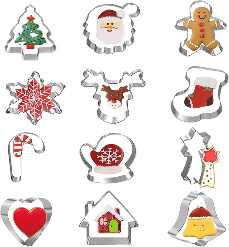 BINJCE Cortadores y Moldes Galletas Navidad 12 Piezas, Set de Acero Inoxidable — Hogar y cocina