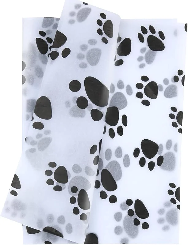 LUTER 30 Papel de Seda, 50x35cm Papel de Seda con Forma de Pata de Perro Bonito Papel de Seda a Granel para Embalaje Navidad Boda Fiesta de Cumpleaños Manualidades (Fondo Blanco) — Envoltorio regalo