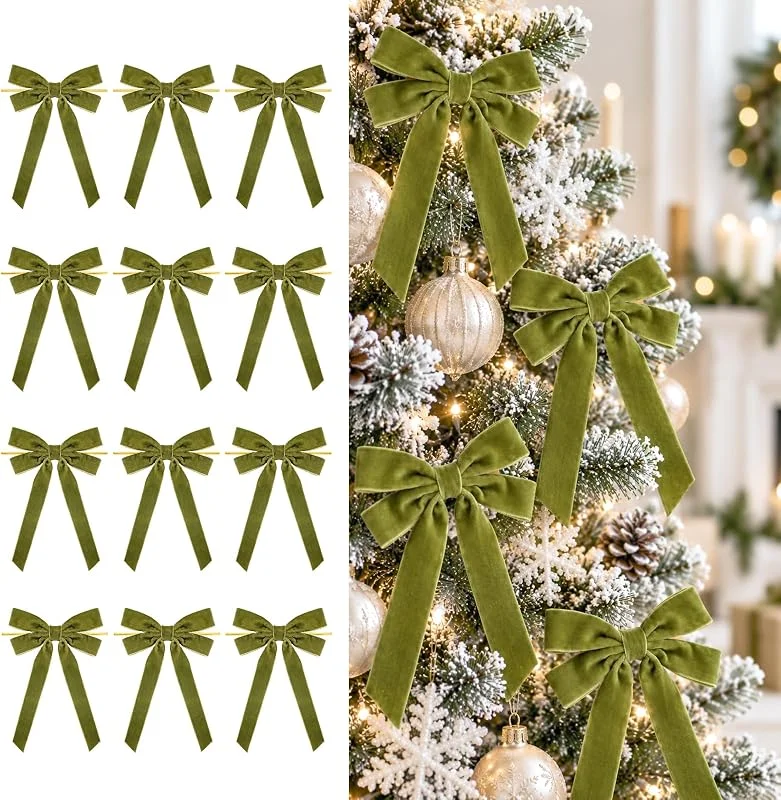 Visita la tienda de G2PLUS G2PLUS Lazos de Terciopelo de Navidad Verde oliva 13x26cm, 12PCS — Envoltorio regalo