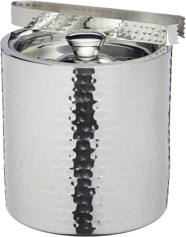 Visita la tienda de Bar Craft BarCraft Cubitera, Cubitera de Acero Inoxidable con Tapa y Pinzas en Acabado Plateado Martillado, 1.5 Litros, 15.5 x 16cm — Vino y mesa festiva