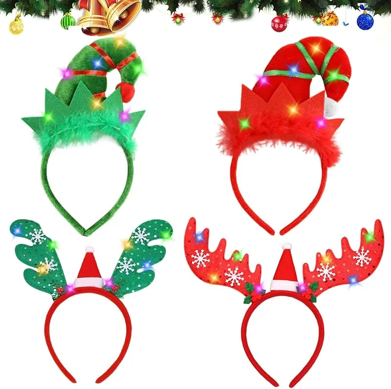 JOKILY Diadema de Navidad, diadema de Navidad iluminada, diadema para el pelo de Navidad con luces LED para Navidad, vacaciones, fiestas — Ropa Navidad