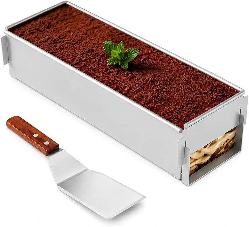 Eyoulife Bandeja para tartas de 42 x 10 x 6 cm, marco de aluminio de aluminio, rectangular, ajustable, revestimiento antiadherente, forma de tiramisú, con espátula, parte lateral extraíble para tartas de queso — Hogar y cocina