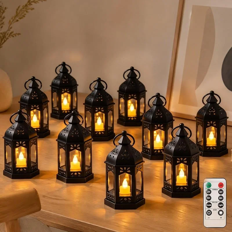 Zinueen Juego de mini farolillos LED (10 unidades, con mando a distancia y — Cena a la luz de velas