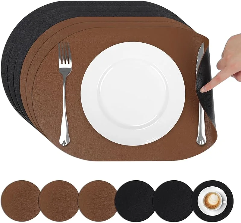 Visita la tienda de comfoyar comfoyar Juego de 6 Manteles Individuales y Posavasos Doble Cara Marrón Negro, Salvamanteles Individuales de Manteles Impermeables para Cocinas y Comedores Decoración de Mesas para Fiestas 30x45cm — Hogar y cocina