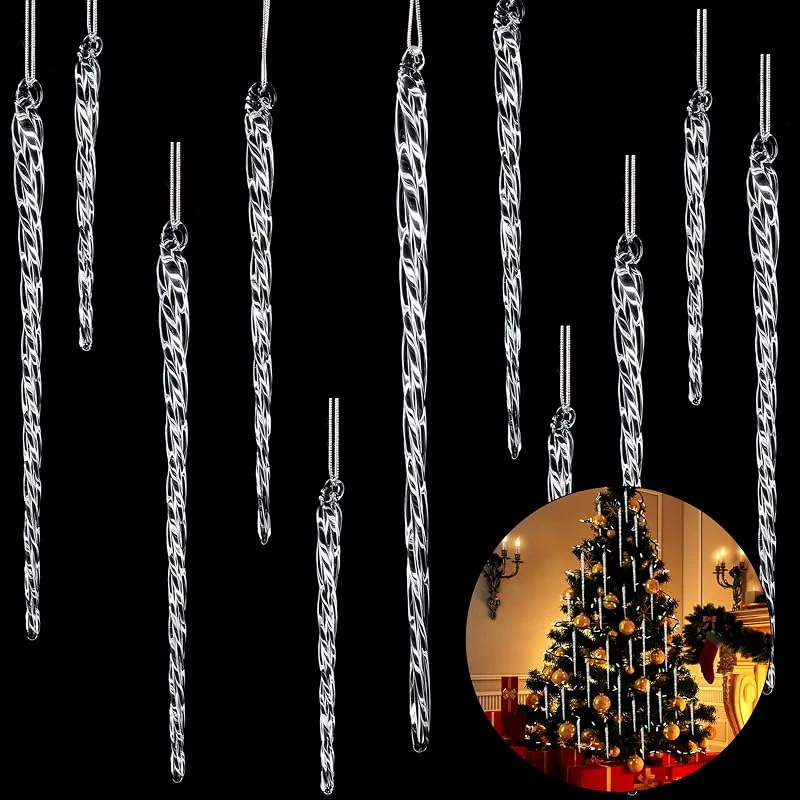 BOAO 25 Piezas Carámbanos de Cristal Transparente 3, 5-7, 8 Pulgadas — Decoracion Navidad