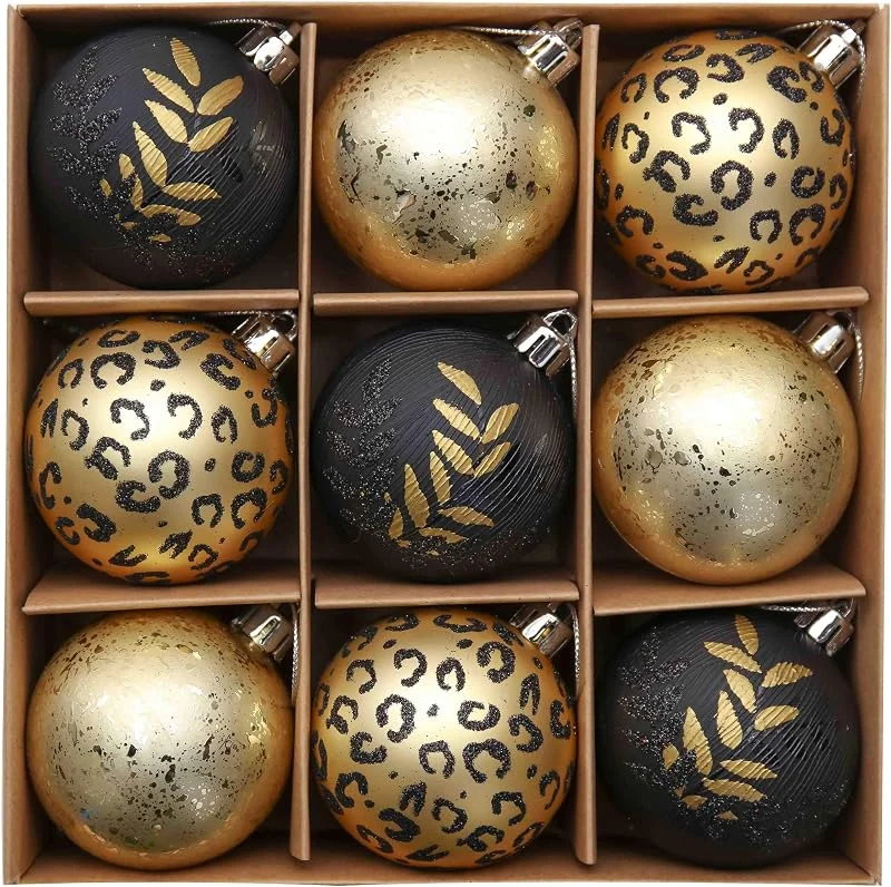 Visita la tienda de Valery Madelyn Valery Madelyn Bolas de Navidad Salvaje Negro y Dorado, Adornos de Bolas Plásticas Infrangibles, con Caja de Papel Kraft, para la Decoración del Árbol de Navidad (Juego de 9, 6cm) — Decoracion Navidad