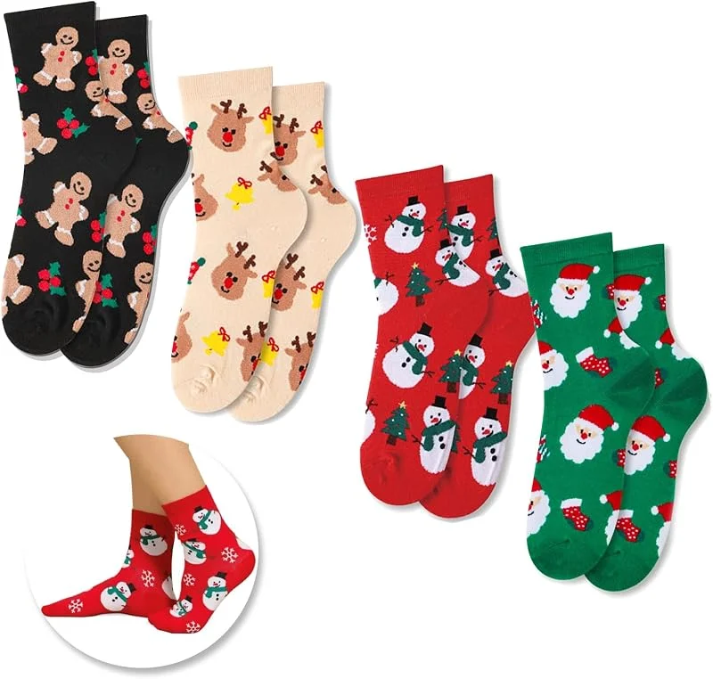 WEITAPYT Calcetines Navideños, 4 Pares Chrismas Socks, Calcetines Navideños Divertidos, Calcetine Navidad Hombre, Calcetine Navidad Mujer, Medias Chrismas para Niños y Niñas — Decoracion Navidad
