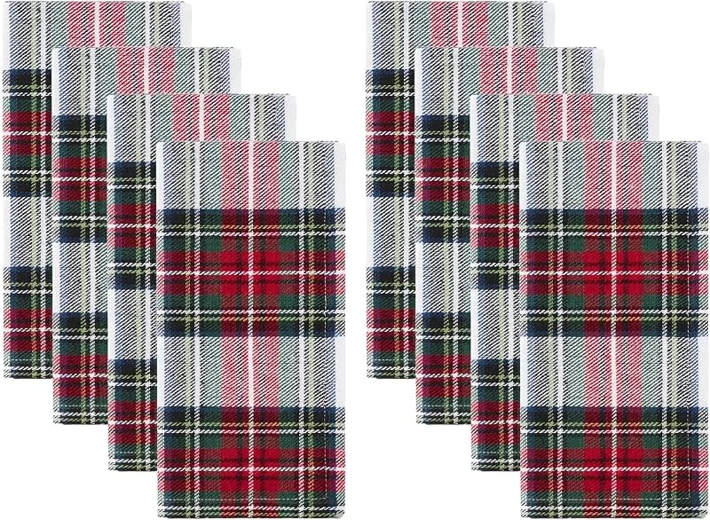 Threadmade Elrene Home Fashions Christmas Classic Holiday Plaid - Servilletas de Sarga de algodón a Cuadros, Juego de 8, 17 x 17 Pulgadas, Multicolor — Hogar y cocina