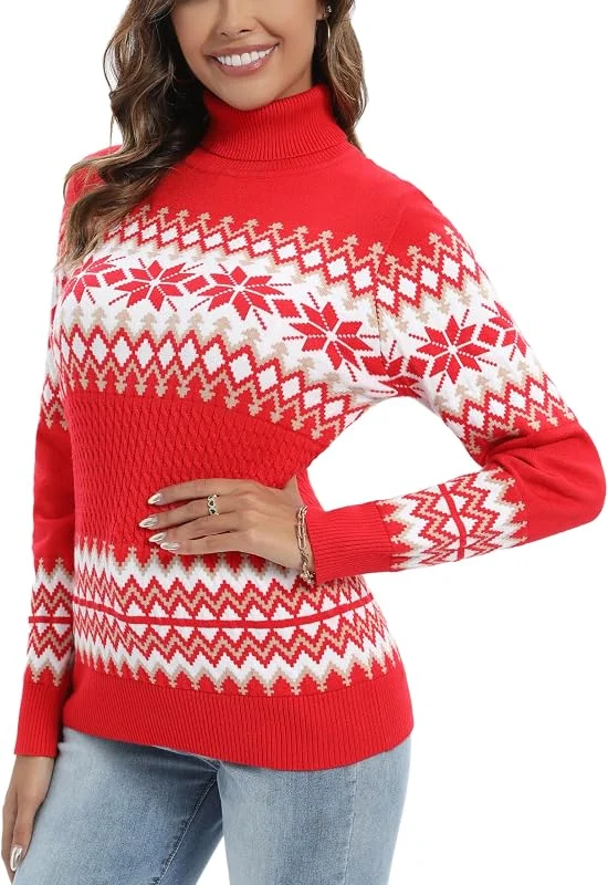 Visita la tienda de Yukiuiny Suéter Navidad Mujer Cuello Alto Navideño Prendas de Punto Adherente Tops Manga Larga Jersey Calcetín Básico Invierno Jerséis Elegante — Ropa Navidad