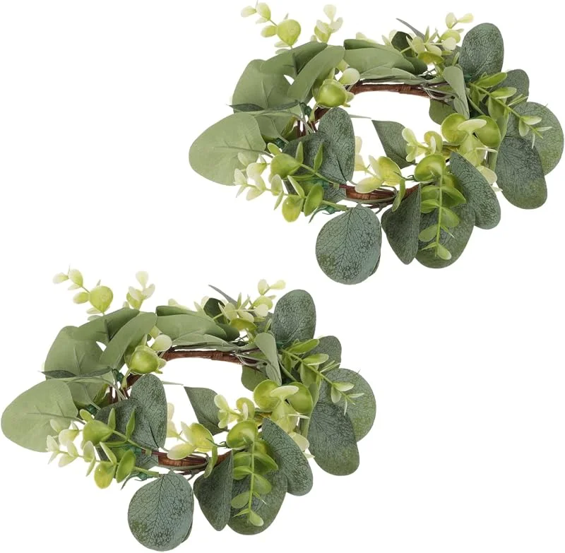 Visita la tienda de Milisten Milisten 2 Anillos de Vela Artificiales de eucalipto, Hojas de Coronas, Anillos de Vela, Coronas pequeñas, Bohemio, Guirnalda de Vela para Boda, hogar, Mesa de decoración, 25 cm — Cena a la luz de velas