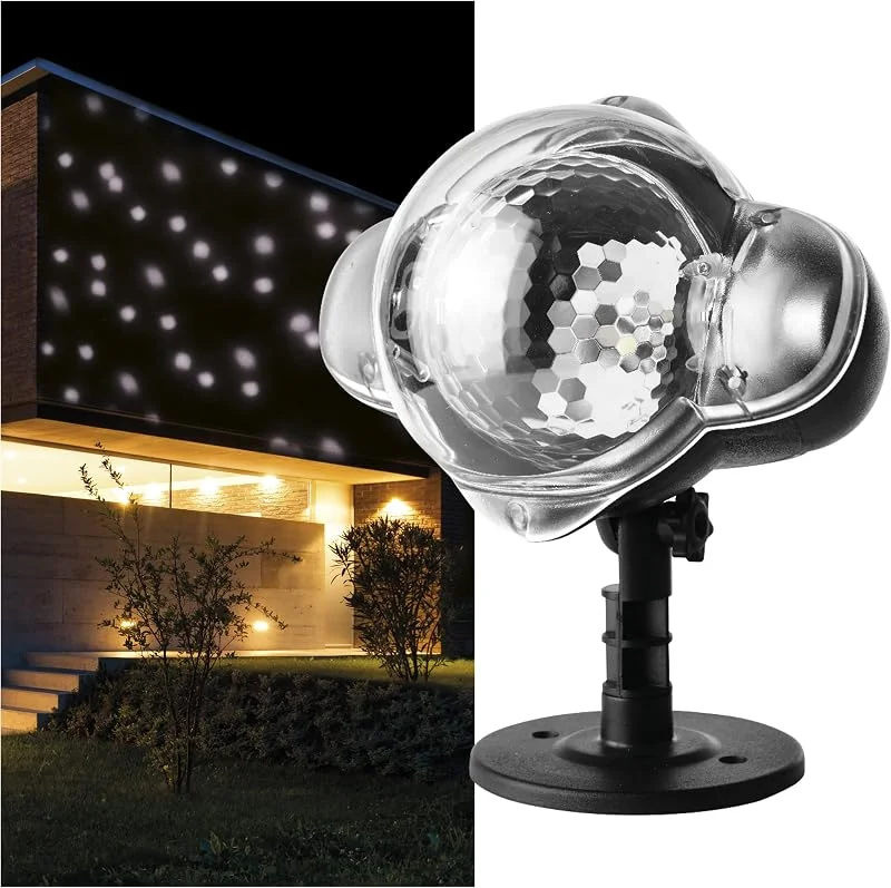 EMOS Proyector LED de nevadas, blanco, nieve voladora, iluminación efectiva de pared, proyección de fachada, pared y pared, IP44, luces de Navidad para exteriores e interiores, cable de 3 m, negro — Luces Navidad