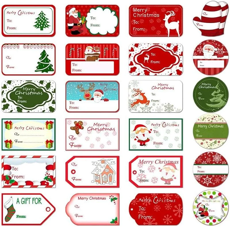 AMOYER 144Packs Navidad autoadhesivasFabricamos engomadas del Regalo de 24 Surtidos diseños Presentes del árbol de Navidad de Santa muñecos de Nieve de Navidad de los Ciervos Etiquetas — Envoltorio regalo