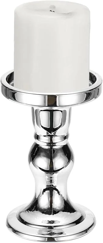 Visita la tienda de sourcing map sourcing map Portavelas de cristal de 14 cm para velas cónicas, columnas, candelabros para candelabros de té, candelabros para boda, centro de mesa, decoración del hogar, color plateado — Cena a la luz de velas