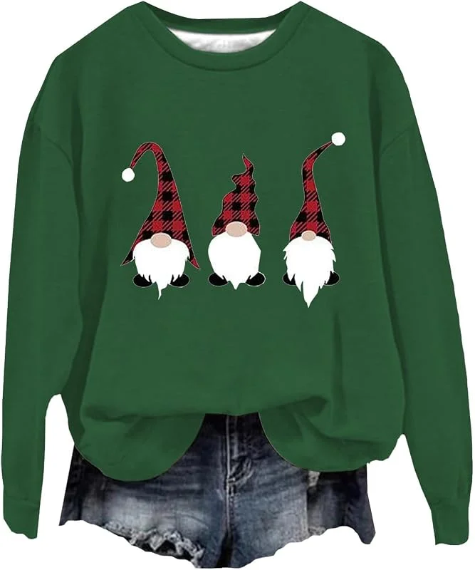 Generic HUIFUAO - Sudaderas de Navidad para mujer, suéter de Navidad de Papá Noel, gnomos, suéter de Navidad para mujer — Ropa Navidad