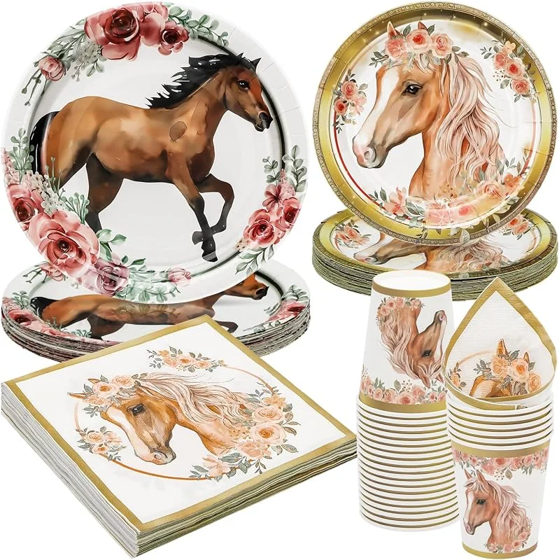 Visita la tienda de PARTY GO Juego de Platos de Papel Con Diseño de Caballo - Decoraciones y Suministros Para Fiesta de Cumpleaños - Vajilla Decorativa — Adviento y mesa